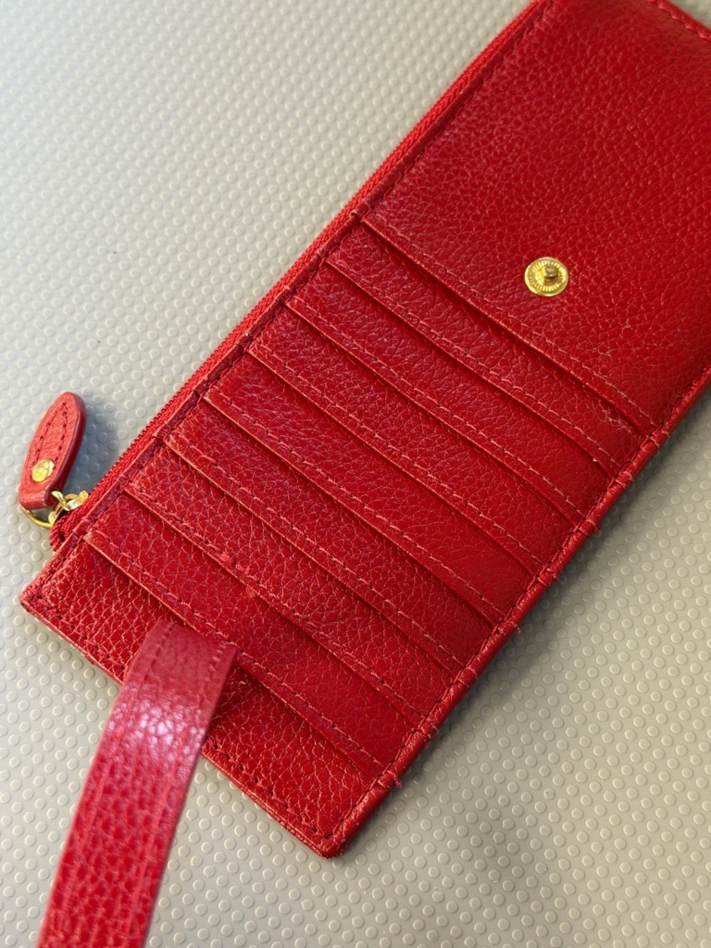 Lodis Red Leather Long Stacker Slim Wallet with Zip Pocket and Snap Strap - Picture 6 of 7